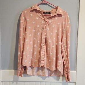 Zara Blush Pink Polka Dot Button-Down Shirt